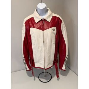 Hein Gericke Leather Motorcycle Jacket Womens 10 Red White‎ Long Sleeve Full Zip